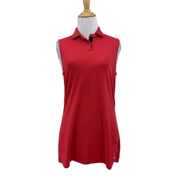 Nike Polo Shirt Womens M Medium Pink Rose Golf Dri Fit Sleeveless Button Collar - Picture 1 of 13